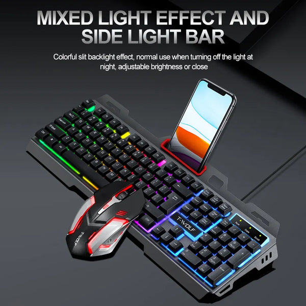 Computer Gamer Backlit RGB led keyboard and mouse USB Wired Gaming Mouse Combos Kits Mechanical Gaming for PC