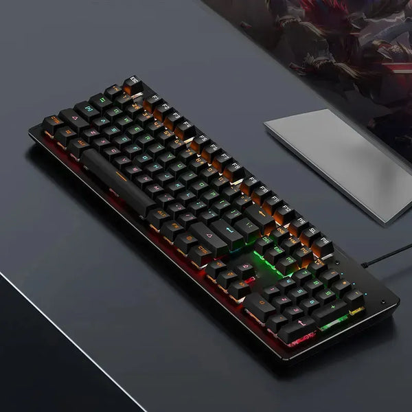 Comfortable and quiet keys with RGB 104-key ultra-thin LED backlit USB wired blue switch mechanical gaming