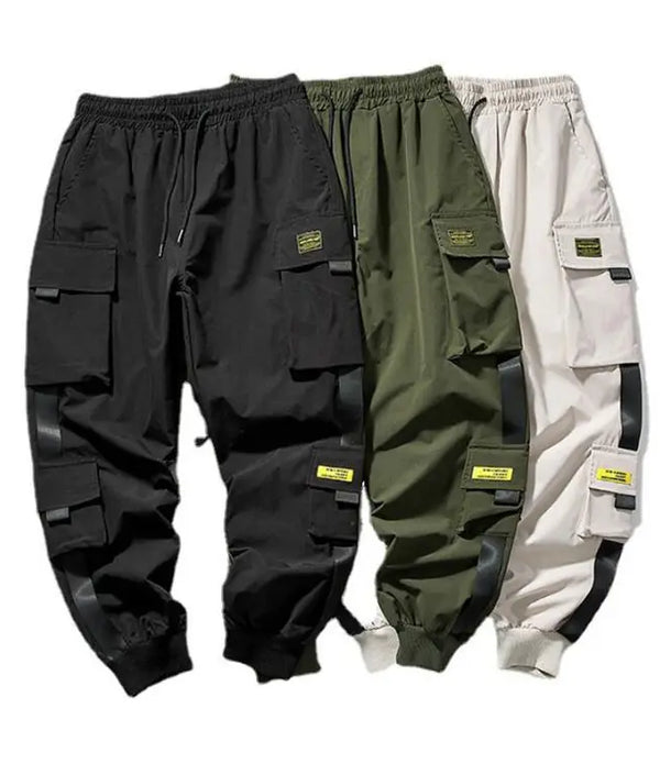 New Joggers Cargo Pants for Men Casual Hip Hop Pocket Male Trousers Sweatpants Streetwear Ribbons Techwear