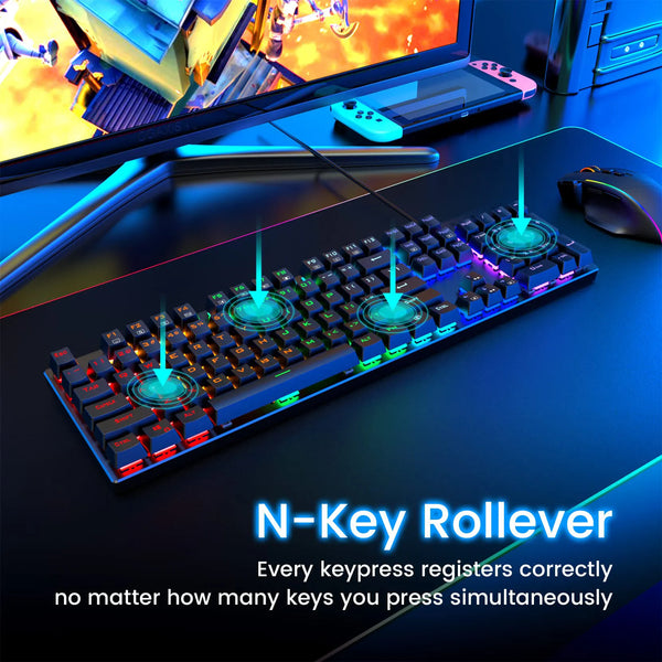 Comfortable and quiet keys with RGB 104-key ultra-thin LED backlit USB wired blue switch mechanical gaming