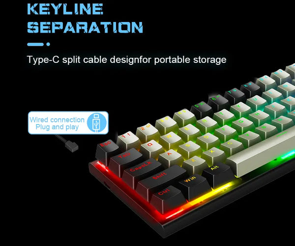 Computer Wired Keyboard 60 Percent Blue Switch RGB Backlit 61Keys Mechanical Gaming