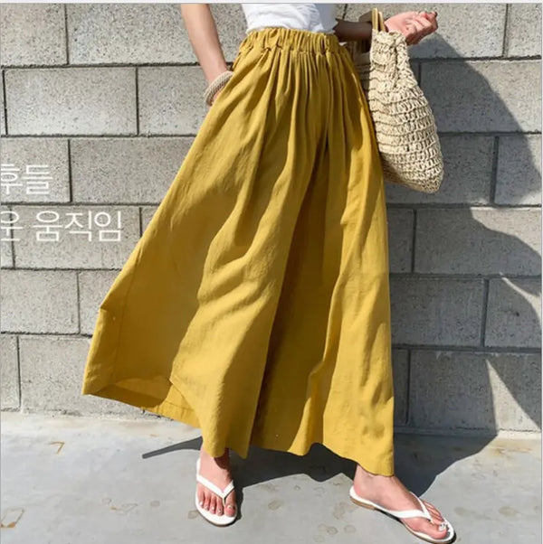 Wholesale casual cotton linen wide leg pants fat large size straight ladies Custom Long Skirts Loose For Womens