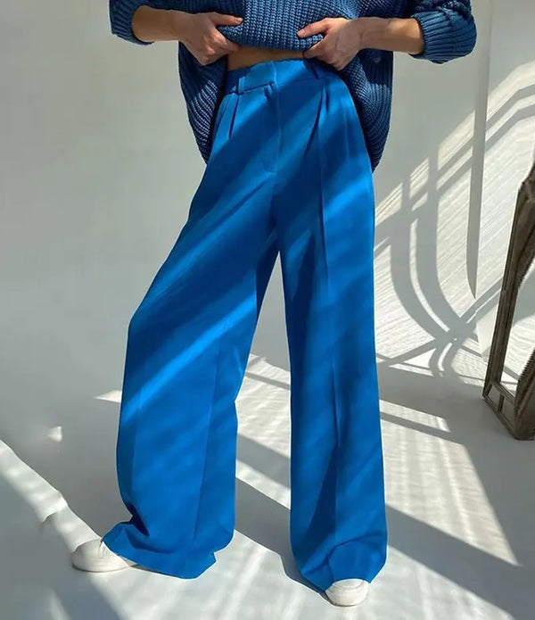 Women'S Commuter High Waist Loose Klein Blue Casual Draped Wide Legged Women'S Trousers