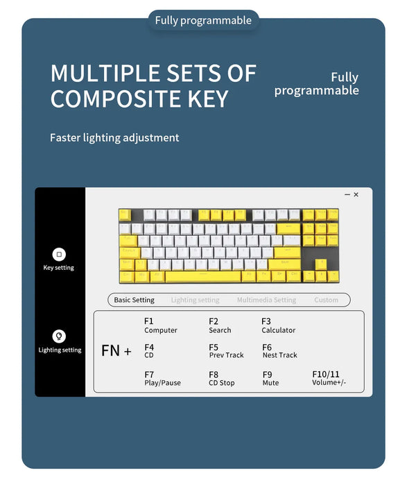 2022 Mechanical Double Color Keyboard 87 Keys Double Injection Keycap Wired with Metal Panel