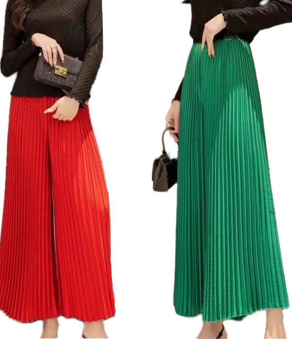 Women Korean Style Miyake Chic Solid A-line trousers Midi Elegant Elastic High Waist Long Accordion Pleated