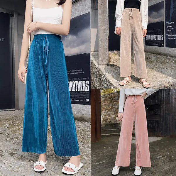 Wholesale Women Wide Leg Pants High Waist Breathable Straight Solid Color Loose Warm Long Trousers