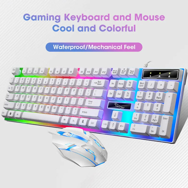 CJ712 Wired Mouse and Keyboard Set LED Lights Gaming and Mouse Combos for Computer Laptop Mouse Combos