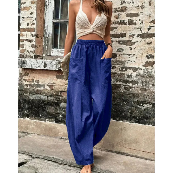 Plus Size Women's Loose-Fit Cargo Trousers Anti-Pilling Linen Wide Leg Women's Cargo in Size 3XL