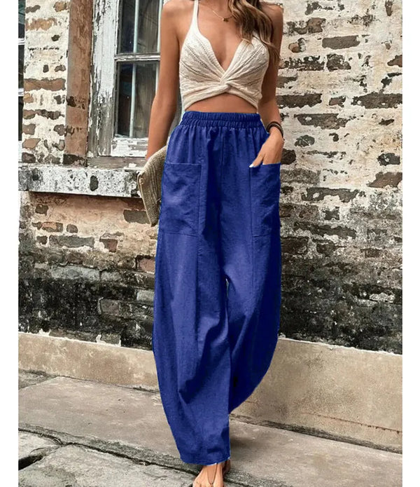 Plus Size Women's Loose-Fit Cargo Trousers Anti-Pilling Linen Wide Leg Women's Cargo in Size 3XL