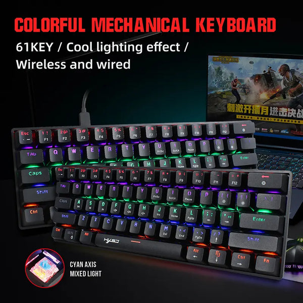 61 Keys Mechanical Gaming Keyboard Wired Portable and Compact with 20 RGB Lighting Modes and blue Axis USB Interface