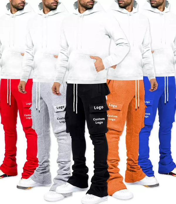 Street Wear Sweatpants Stacked Joggers With Pocket Custom Logo Plus Size Mens Cargo