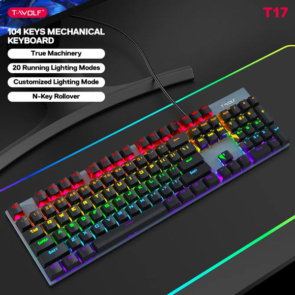 OEM T-WOLF T18 usb wired gaming backlit mechanical RGB 87Keys TKL for desktop computer gamer teclado gamer