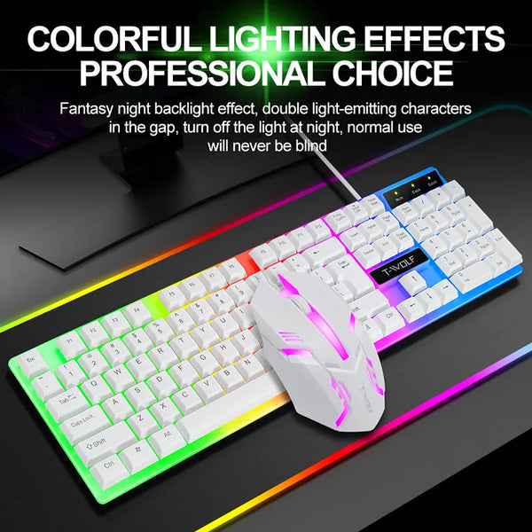 Clavier Souris gaming keyboard and mouse 104keys LED backlit 3D wired mouse and combos