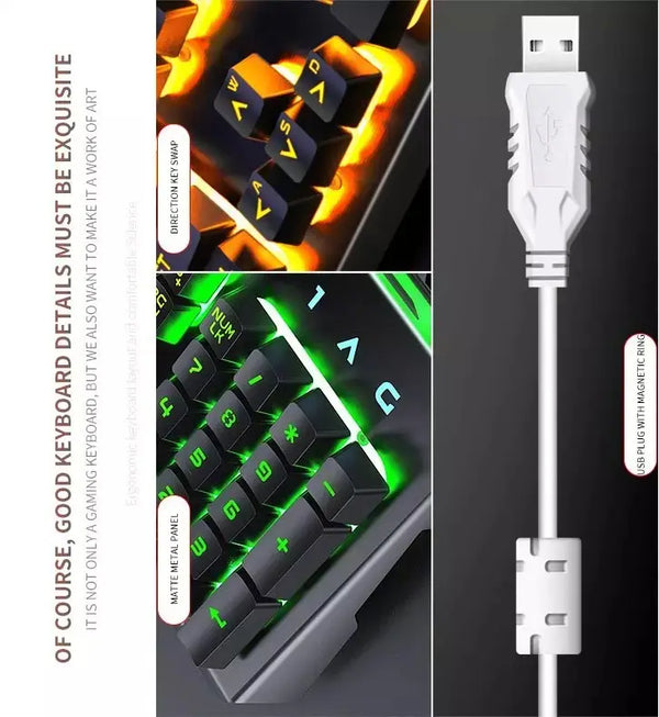 Metal panel V2 waterproof gaming keyboard rainbow backlight portable with exclusive mobile phone holder