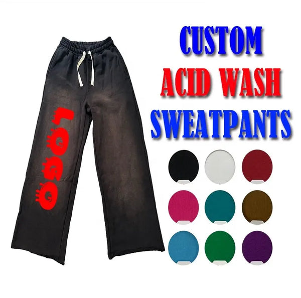 New Custom Logo Embroidery Flare Sweatpants High Quality 100% Cotton Track Sweat Vintage Acid Wash Flare Sweatpants Men