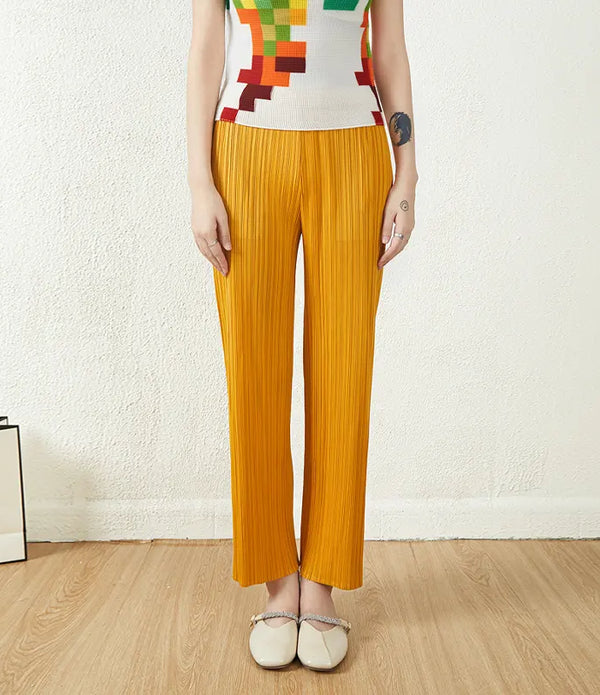 2024 Miyake Pleated Pants Designer Summer Pleated Loose Women's Casual Straight