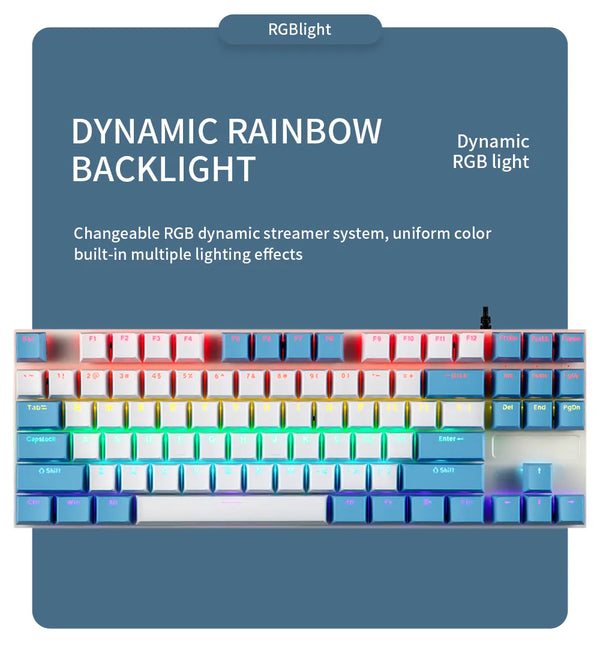 2022 Mechanical Double Color Keyboard 87 Keys Double Injection Keycap Wired with Metal Panel