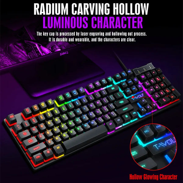 RGB Gaming Keyboard Ergonomic Gamers Set Light Mechanical TF200 Mechanical Gaming Mouse Set