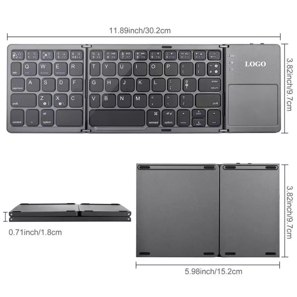 Tri-Fold Touchpad Mini Keyboard with touchpad Three System Compatible Wireless Folding