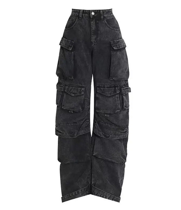 cargo pants women new retro street fashion trousers tie loose straight casual American multi-pocket overalls