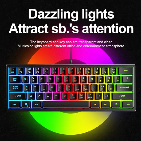 Hot selling FV-61 computer mechanical lkeyboard wired gaming glowing portable