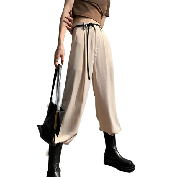 Summer Satin High Waist Wide Leg Pants for women Loose Silk Elegant Fashion OL Long Trousers