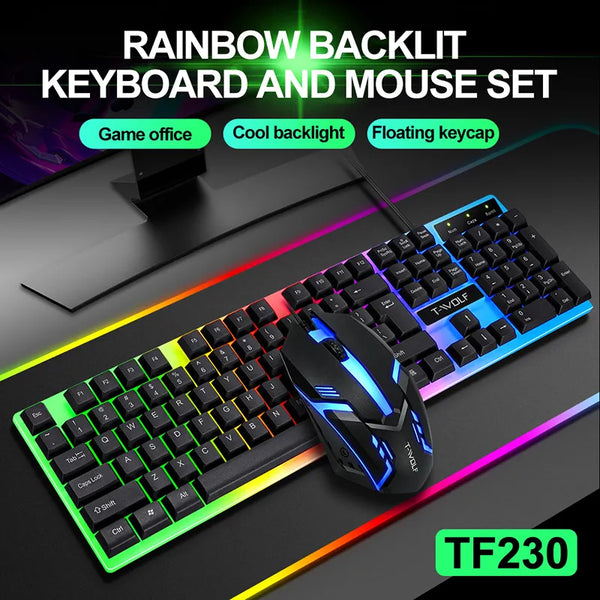 Clavier Souris gaming keyboard and mouse 104keys LED backlit 3D wired mouse and combos