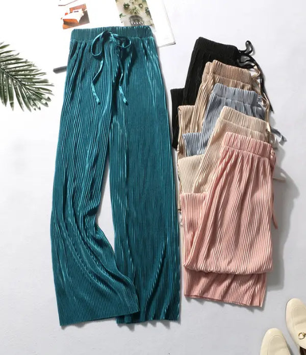 Wide Leg Pants Women's Trousers High Waist Drape Spring and Autumn Loose Casual Chiffon Trousers Ice Silk Nine-point