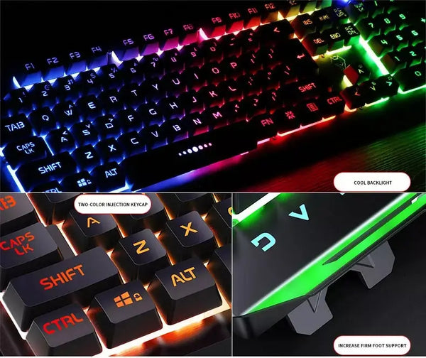 Metal panel V2 waterproof gaming keyboard rainbow backlight portable with exclusive mobile phone holder