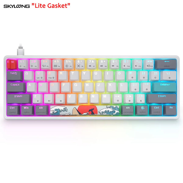 SKYLOONG newest launch GK61 Lite gasket OEM PBT coral sea keycaps Gateron switch rgb gaming mechanical