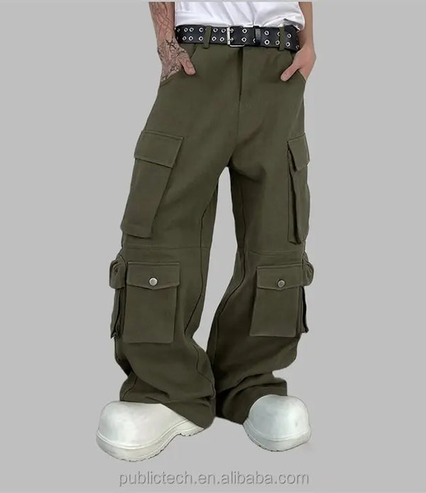 OEM Wholesale Custom High Quality Multi Pockets Baggy Parachute Wide Leg Streetwear Casual Men's Cargo