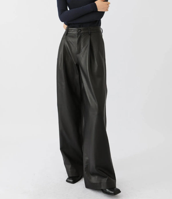 Fashion 100%Sheepskin Leather High Quality Women Loose Long Wide-leg Trousers Oversized