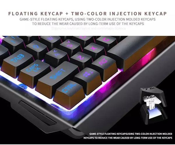 Metal panel V2 waterproof gaming keyboard rainbow backlight portable with exclusive mobile phone holder