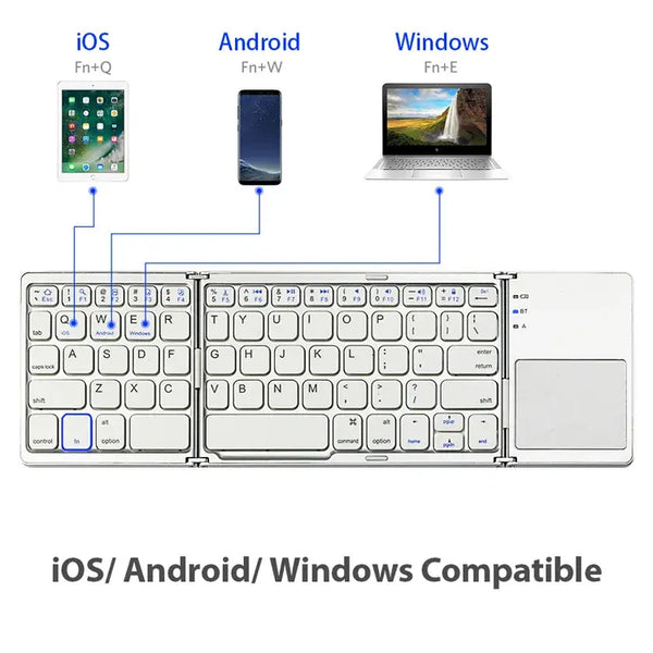 CE FCC RoHs 64 Keys Bluetooth Folding Keyboard with touchpad Portable Wireless Foldable for Laptop Tablet Phone