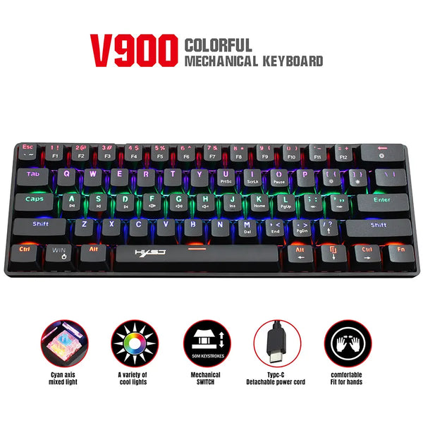 61 Keys Mechanical Gaming Keyboard Wired Portable and Compact with 20 RGB Lighting Modes and blue Axis USB Interface