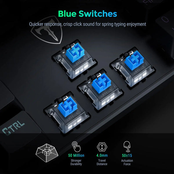 Comfortable and quiet keys with RGB 104-key ultra-thin LED backlit USB wired blue switch mechanical gaming