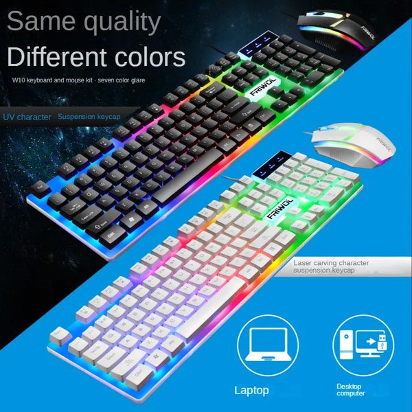 Factory Customized RGB LED Backlight Gaming Mouse Combo Set New custom language Teclado Klavye and Mouse