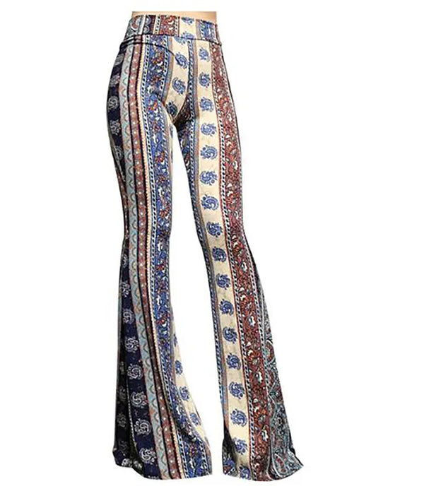 women's boho print high waist wide leg long bell bottom yoga flare