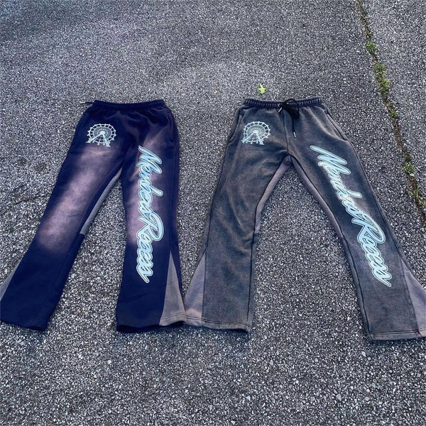 \Custom High Quality Vintage Trousers Stack Pant Sweatpants Men Jogger Sweat Acid Wash Flared Sweatpants