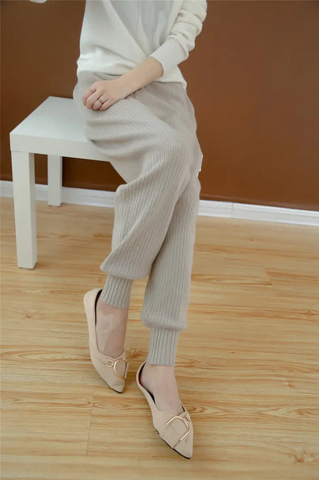 Square Fonda Wholesale Women Cashmere Pants Loose High Waist Ladies Trousers.