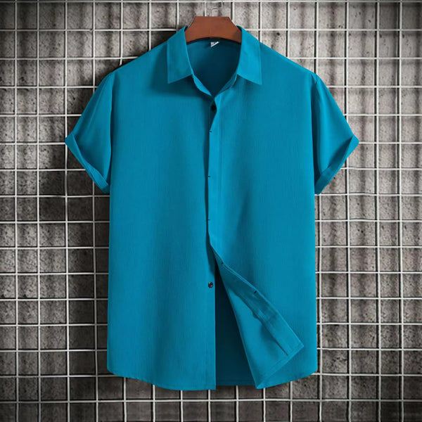 2024 Summer New Men's Short sleeved Shirt Loose Solid Button Short sleeved Lapel Top Cotton Linen Men's Shirt