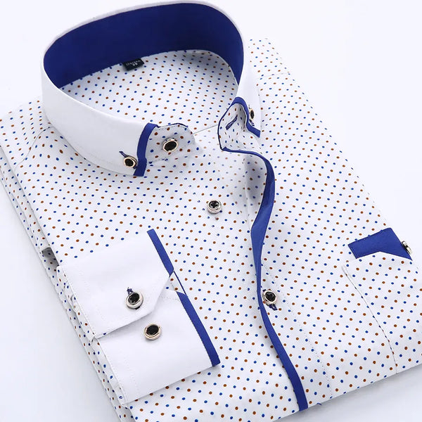 SD 2023 Men Shirt Slim Fit Long Sleeve Business Casual Printed Formal Dress