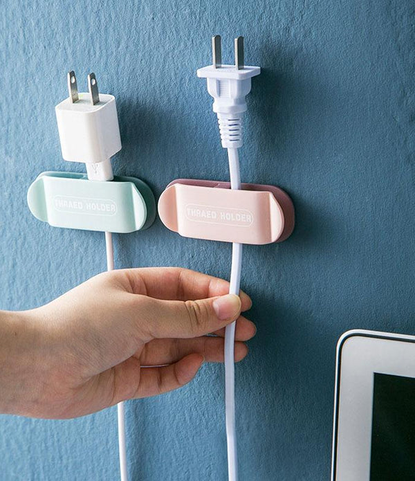 Self Adhesive 2-Way Double Port Cord Plug Cable Wire Holder Wall Hook Organizer