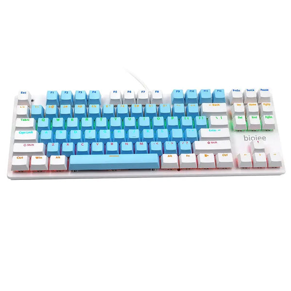 BIOJEE white and blue mechanical keyboard 87 key Led backlight wired mechanical for PC laptop