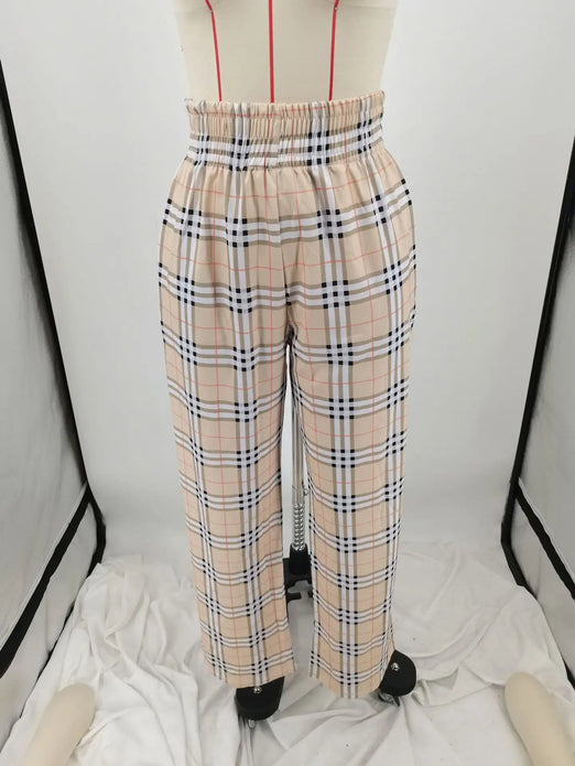 QuiteS 2023 New Plaid Print Loose Micro Flare Single Trousers Casual Wide Leg Cargo For Women Long