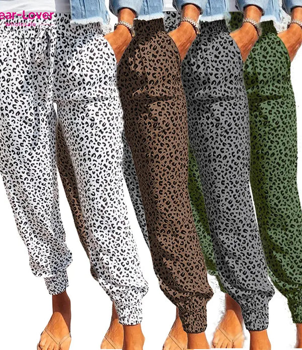 Dear-Lover Casual loose Leopard Elastic Waist Sweatpants Ladies jogger long womens trousers with Pockets