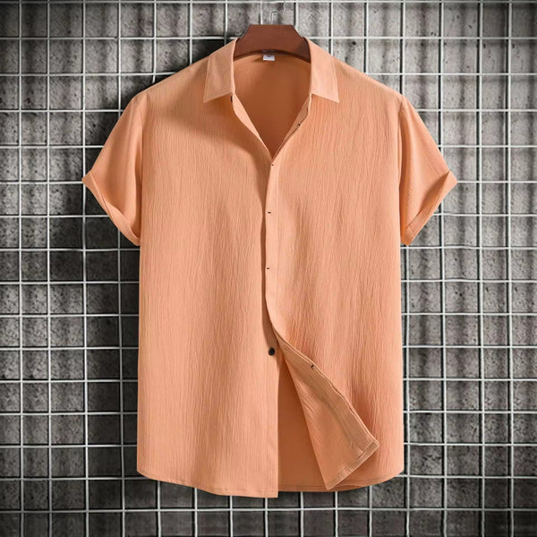 2024 Summer New Men's Short sleeved Shirt Loose Solid Button Short sleeved Lapel Top Cotton Linen Men's Shirt