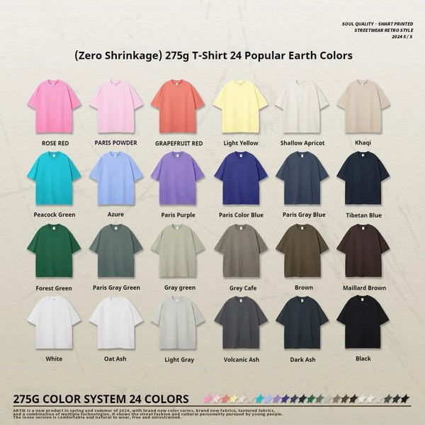 High Quality Classic 270 Gsm T Shirt Custom Boxy T 24 Popular Colors Fashion 100% Cotton T-