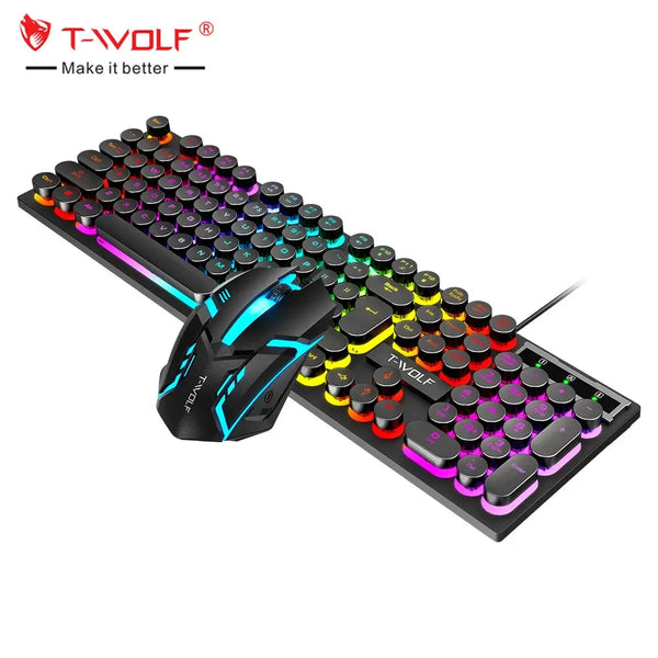 2024 new gadget T-WOLF TF270 wired punk style round keycap colorful backlit gaming and mouse