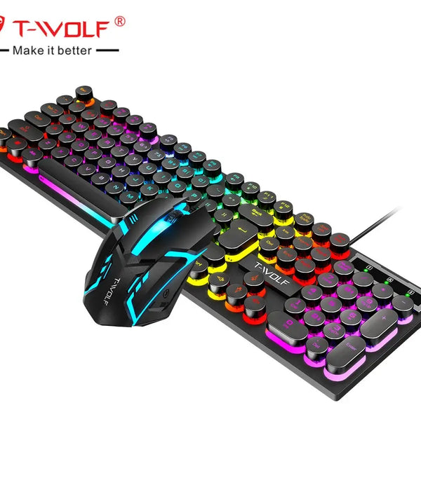 2024 new gadget T-WOLF TF270 wired punk style round keycap colorful backlit gaming and mouse